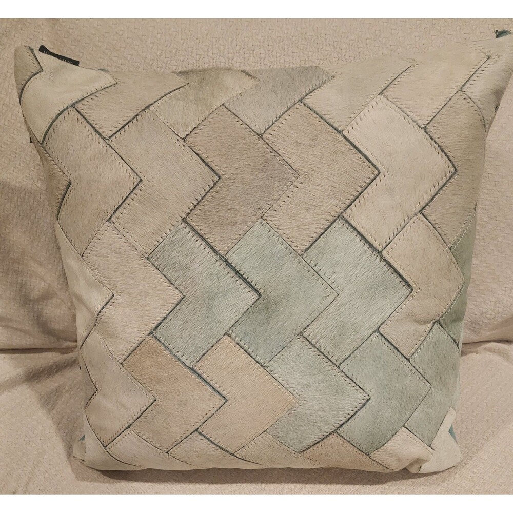 Safavieh Draper Cowhide Square Pillow Tan Brown Teal 18x18 Inch